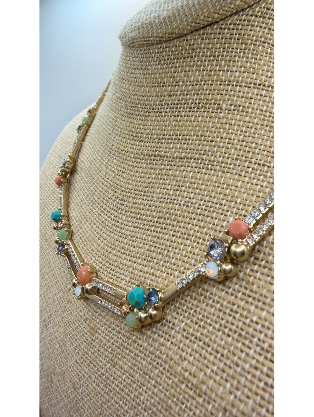 Gold-Tone Multicolor Crystal Statement Necklace | Art Deco Inspired
